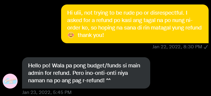 rugaruega's tweet photo. since ayaw ni @GureumPH ma-resolve privately, at pili lang nire-replyan niya, labas ko na rin ito 🙃🙃 

i opted for refund since di na ako nag-collect album pcs niyan and pumayag naman sila na i-refund or else chineckout ko na yan++ https://t.co/JS3H5Malp7