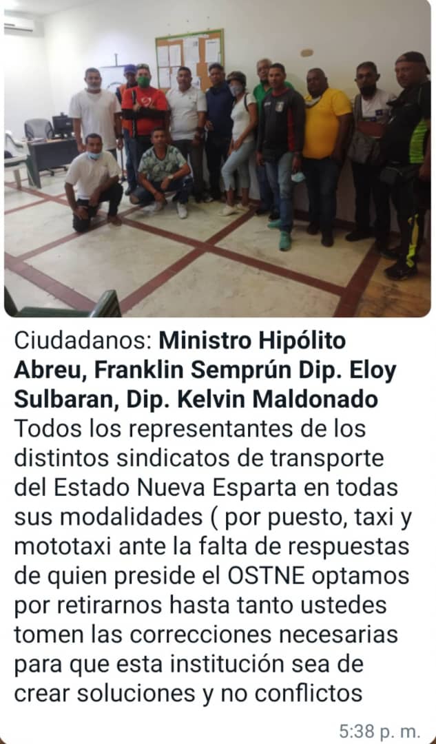 suttene_'s tweet photo. Los sindicatos en #NuevaEsparta nos retiramos del Órgano Superior del Transporte (OSTNE). https://t.co/UpKyZy6dqg
