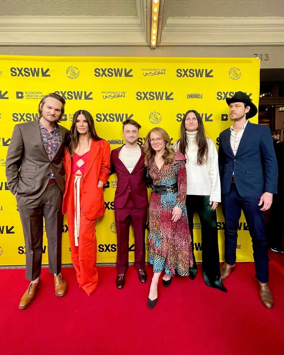 sxsw's tweet photo. Sandra Bullock and Daniel Radcliffe at the #SXSW World Premiere of @LostCityMovie along with the directors and producers. 🔥🎬 https://t.co/dswDiZikzj