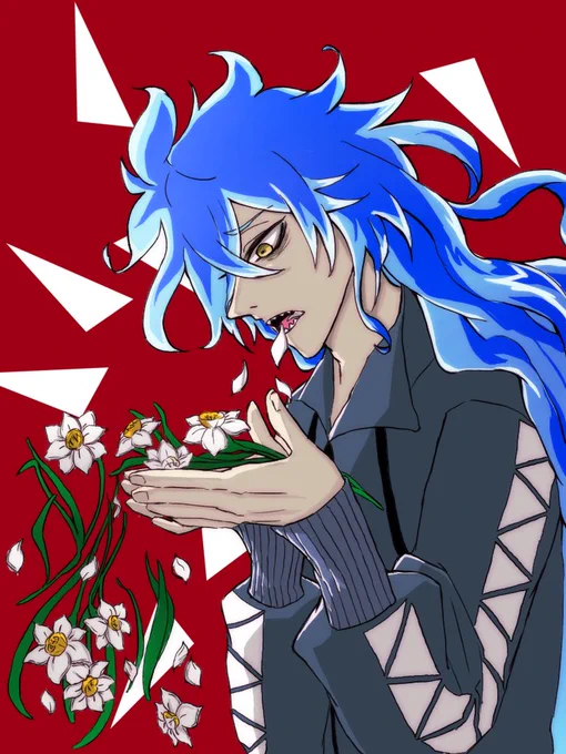 洗いたてたおる氏(@benihiwa_iro )と花をテーマにラフ交換の遊びをして、線画にしたものを塗らせてもらった!!

赤背景┆たおる氏ラフ→スミッコ線画&amp;塗り
青背景┆スミッコラフ→たおる氏線画→スミッコ塗り

花吐き病を描けるだけでもすごいのに、水仙を選ぶセンスの良さヤバ…! 