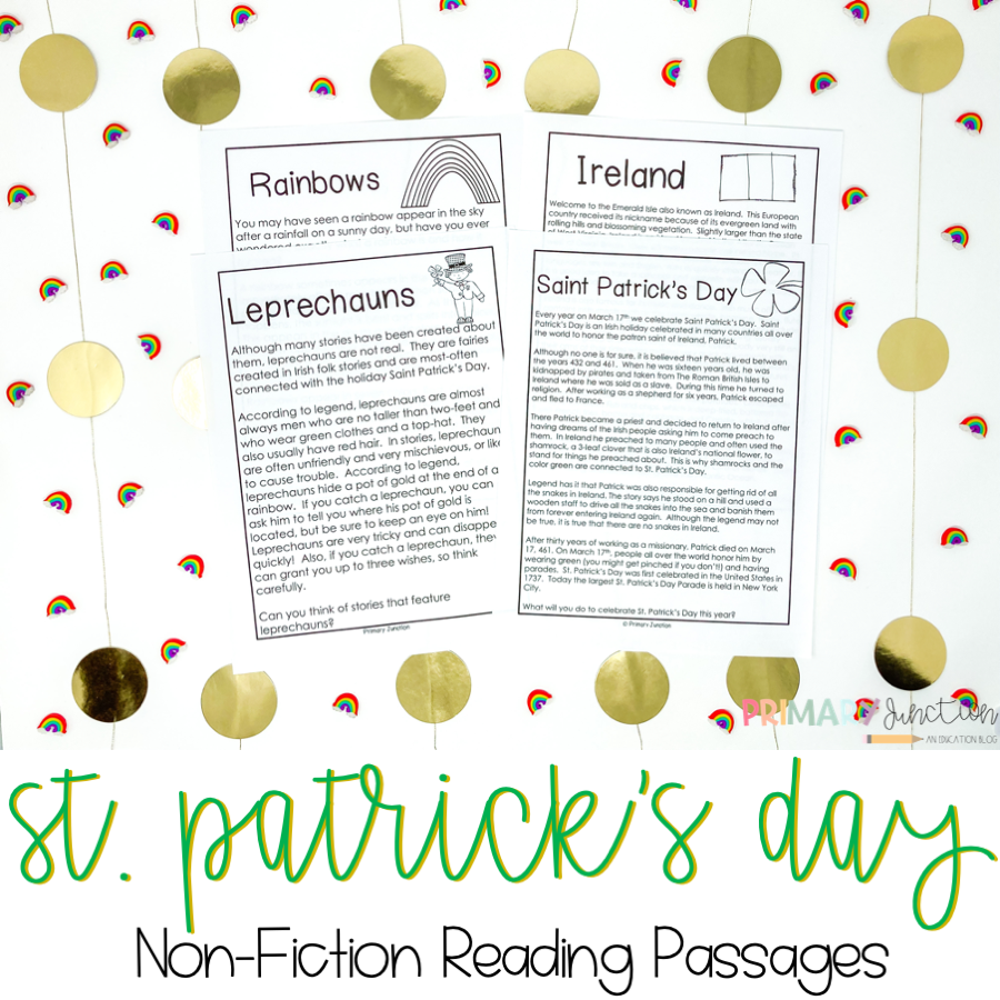PrimaryJunction's tweet image. ☘️ FREE non-fiction texts for St. Patrick's Day!  Included are four passages on the holiday, Ireland, rainbows, and leprechauns.  Each text is accompanied by a written comprehension check and graphic organizer. -&amp;gt; tinyurl.com/stpattytexts
#stpatricksday #thirdgrade #secondgrade
