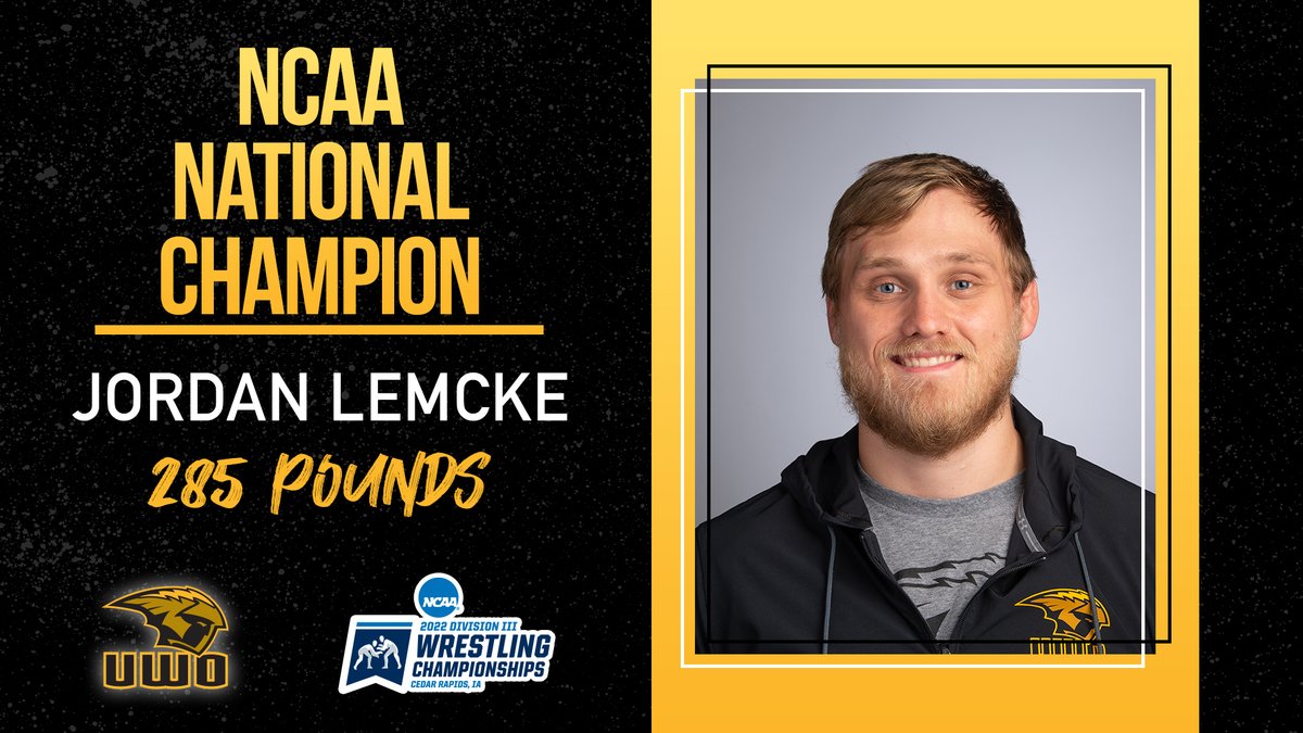 National Champion!

<a href="/UWOWrestling1/">UWO Wrestling</a>'s Jordan Lemcke defeated Donovan King of Olivet College, 2-0, to win the 285-pound title at the NCAA Div. III Wrestling Championships in Cedar Rapids, Iowa.

It is the second All-America award for Lemcke, who ended the season with a 28-3 record.