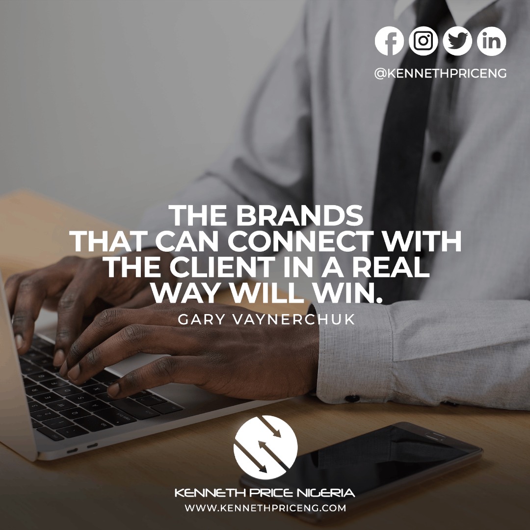 WhoBeDatEsosa's tweet photo. “The brands that can connect with the client in a real way will win” – Gary Vaynerchuk

Follow @KennethPriceNG for #DigitalMarketing services in #Abuja, #Nigeria. 

#branding #marketingtips, #DigitalMarketing #entrepreneur #businesstips #businessowner #digitalstrategy https://t.co/DufYbEUtg0