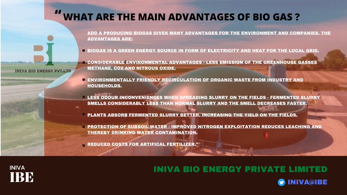 INIVAIBE's tweet photo. DID YOU KNOW ?
What are the main advantages of #biogas?

#INIVA,#biogas, #renewableenergy,#satat,
#wastetoenergy,
#energyfromwaste
#greenenergy, #swachbharat, #biomethane, #dairy, #agri,
#agritech,#bioenergy, #energy,
#sustainablenergy,#tech
#wastemanagement.#technolgy https://t.co/GYSKCzJXxg