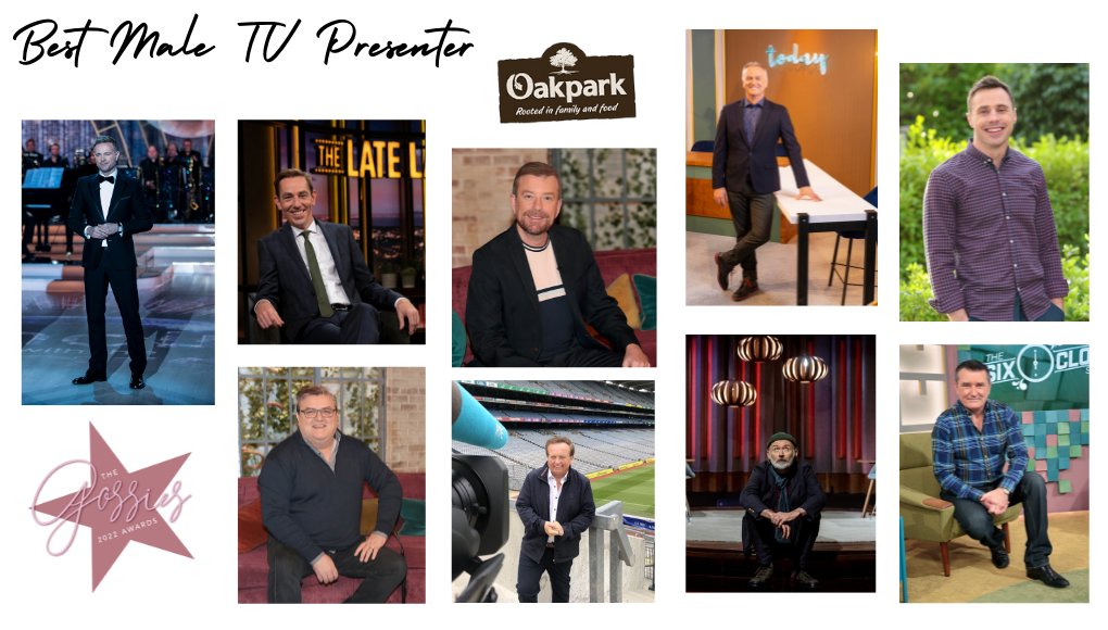 Vote for Best Male TV Presenter, sponsored by <a href="/OakparkFoods/">Oakpark Foods</a>, at the #Gossies2022 here: 

bit.ly/3vFapI1