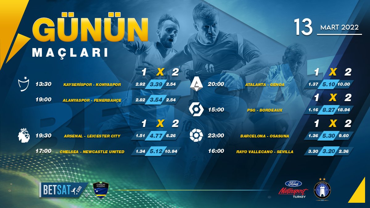 Tr_Betsat's tweet photo. #Betsat ile günün önemli karşılaşmalarına en yüksek #oranlar sizi bekliyor. ⚽

#Pazar gününün öne çıkan #maçları ile kazanmaya başlayabilirsiniz.🔝⭐

 https://t.co/EJfstL8lrZ https://t.co/PdpjTUu3Od