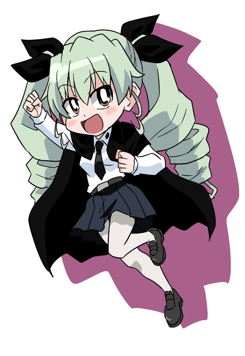 anchovy (girls und panzer) 1girl pantyhose solo white pupils bright pupils green hair skirt  illustration images