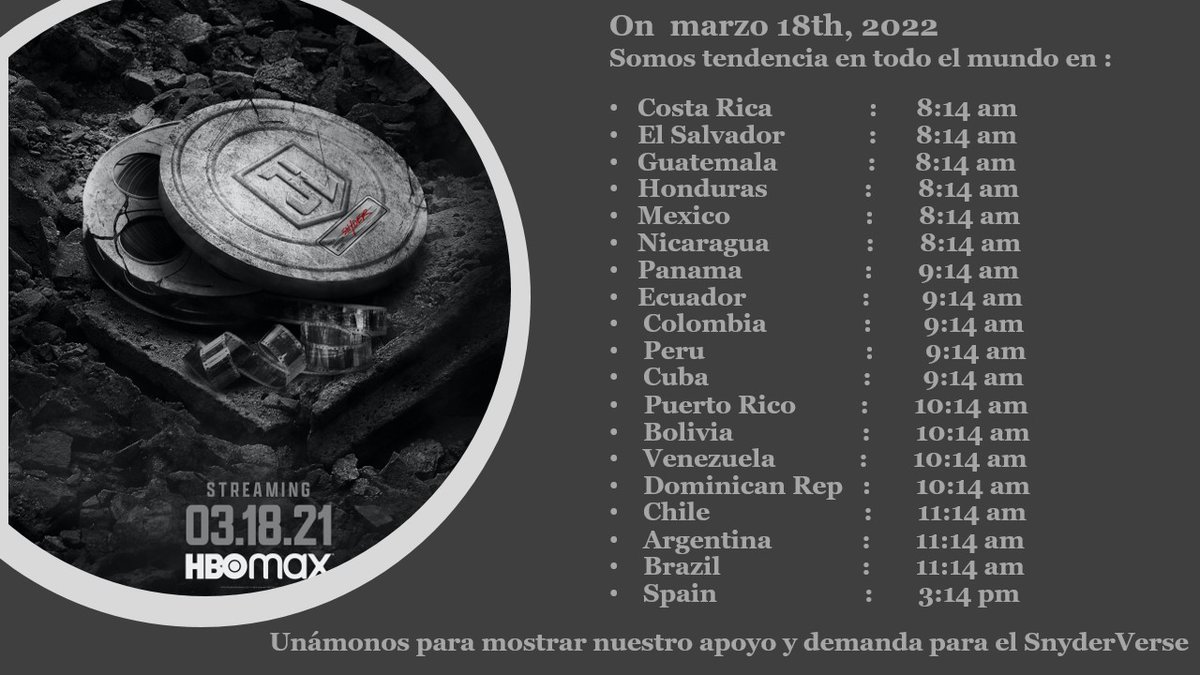 Itssan17's tweet photo. Hacemos esto juntos. Marque la fecha: 18 de marzo de 2022. Corra la voz. #RestoreTheSnyderVerse https://t.co/KYgQAgaqRx
