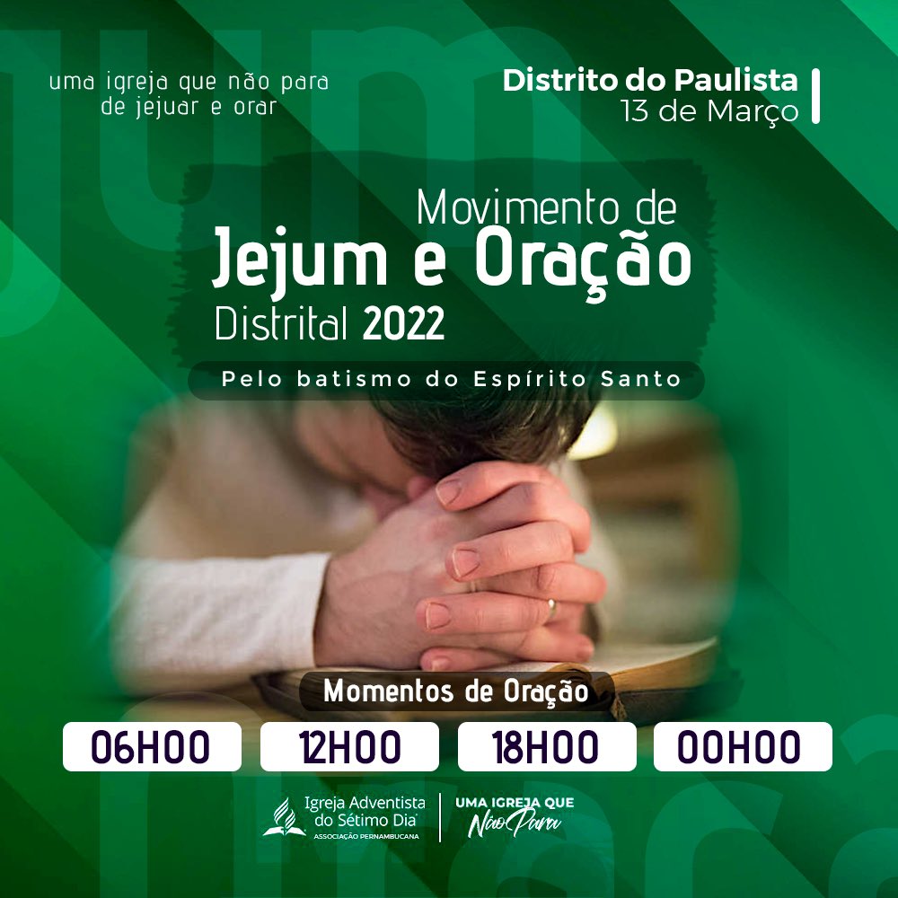 ✅ Hoje o distrito de Paulista dará continuidade ao movimento espiritual da APe por uma igreja que não para de jejuar e orar pelo batismo do Espírito Santo!
#PrimeiroDeus #APeUmaIgrejaQueNaoPara