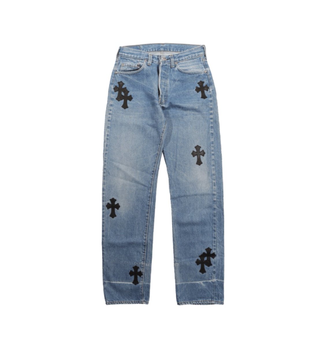 JUNG HOSEOK CHROME HEARTS • blue jeans in black leather cross