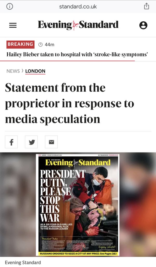 Evening Standard and Independent both published stories overnight following our scoop that MI6 had concerns about Evgeny Lebedev a decade ago.

Now both have mysteriously disappeared: one piece is a dead link, the other leads to Lebedev’s statement published last week