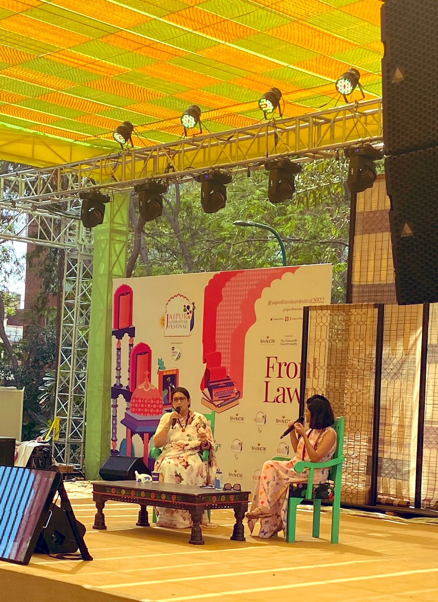 OiOijo's tweet photo. Happening Now: Senior Journalist and Creative Director, Oijo Media @PragyaTiwari in conversation with @smritiirani on her debut book ‘Lal Salaam’ at @JaipurLitFest https://t.co/GUMfGoTfdv