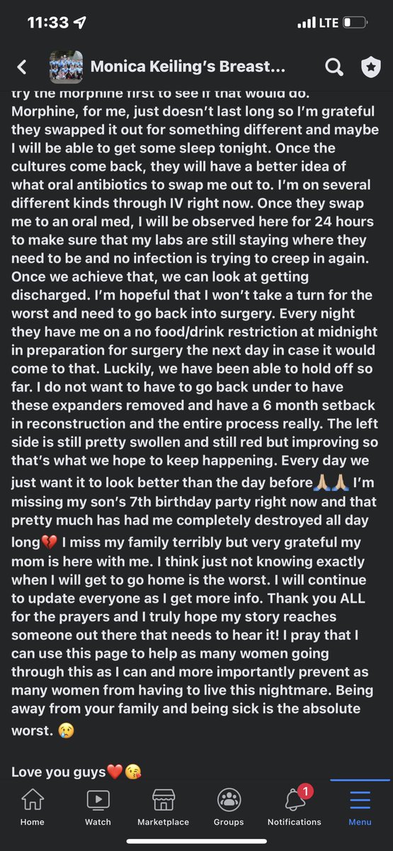 I was hospitalized on Thursday right before we were getting ready to head to the airport to go home. I ended up with a pretty nasty post-op infection in my left breast. So glad I didn’t get on any plane. Read below for my most recent detailed update. #CheckYourself #DontBeLikeMe