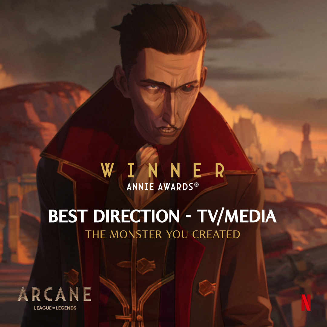 A brilliant night for #Arcane and Fortiche: “The Monster You Created” (Episode 9)  takes home our ninth #AnnieAwards win for Best Direction – TV/Media! 💫