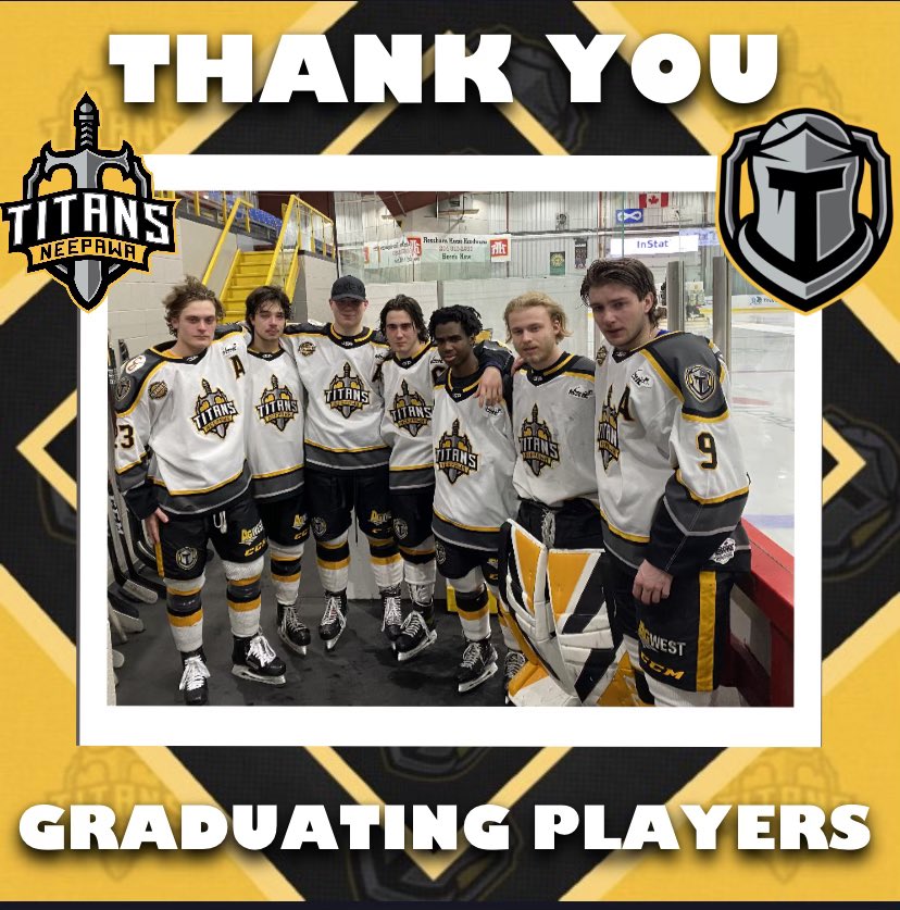 MJHLTitans's tweet photo. A big Thank You to our 7 Twenty Year Olds. Your contributions on and off the ice were greatly appreciated. We wish you all the best in your future endeavors! #EmbraceTheChange🛡🗡 https://t.co/GWinjAhDjk