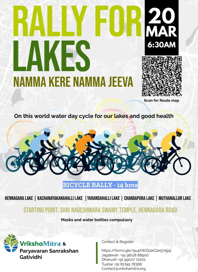 Cycle For Lakes 20 Mar . Please do register and link your name to the nearest lake. <a href="/TwitShilpi/">Shilpi</a>
Will try and get Kaikondranhalli Lake into this list 

docs.google.com/forms/d/e/1FAI…