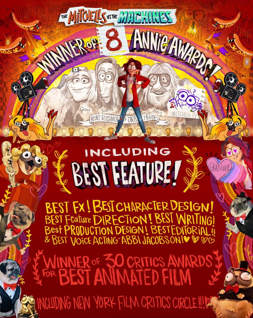 MitchellsMovie's tweet photo. Gratitude readings are off the charts!!! 📈📈📈📈📈📈💥 Thank you x ∞ for these Annie Award wins. We love you more than we can say! https://t.co/QRZXTPqNVw