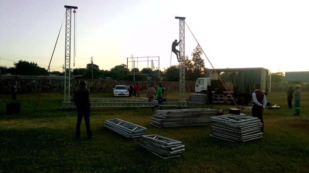 advocatemahere's tweet photo. 🟡The team has already commenced set up for today’s #YellowSunday rally at Dulibadzumu Stadium in Beitbridge. Come one, come all as the #YellowJuggernaut continues to inspire hope & a thirst for change throughout the nation! #RegisterToVoteZW🇿🇼 https://t.co/rYUz5SpWjv