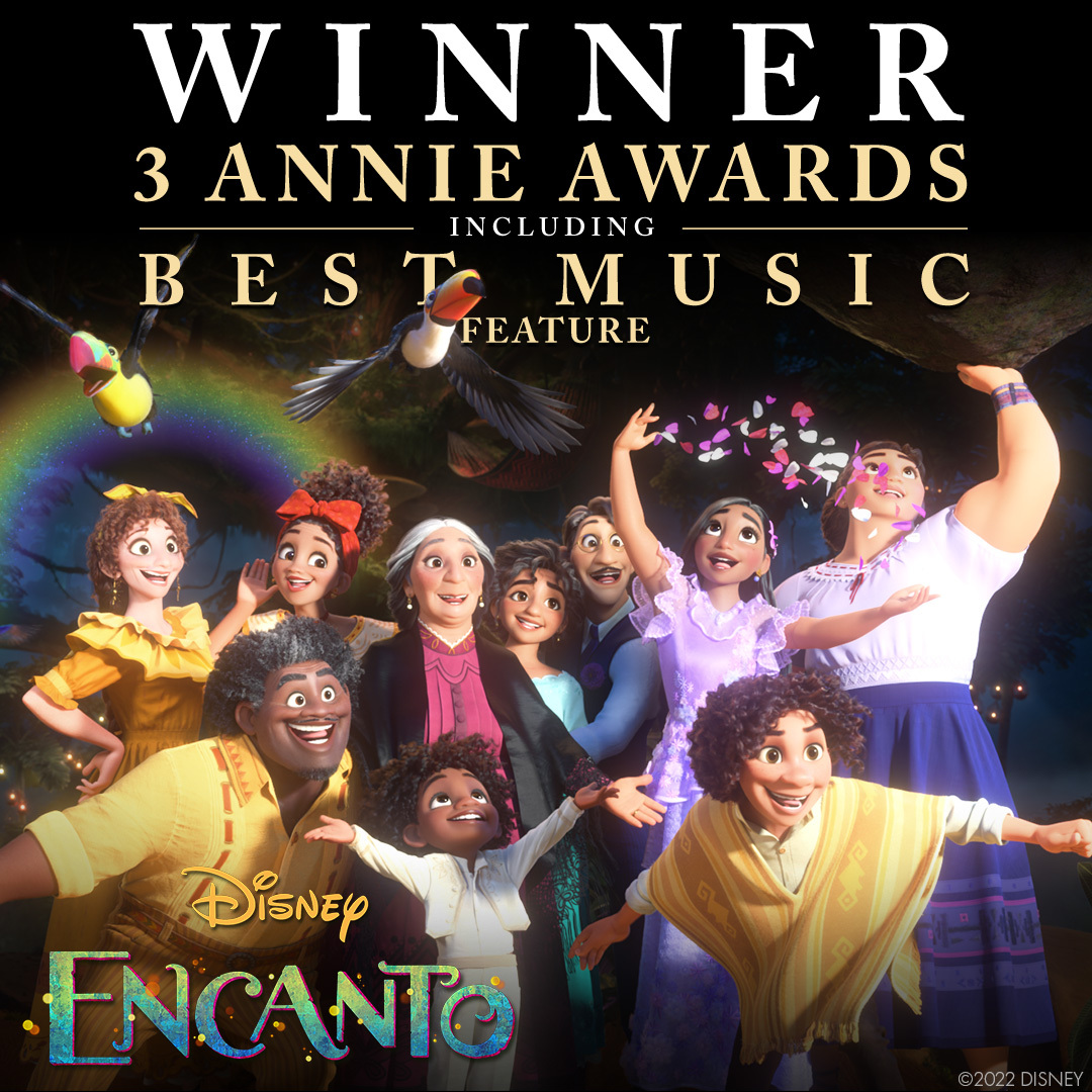 EncantoMovie's tweet photo. ¡A celebrar! 🎉Congratulations to the cast and crew of Disney’s #Encanto for winning 3 #AnnieAwards, including Best Music - Feature! https://t.co/OoAoVWiKqS