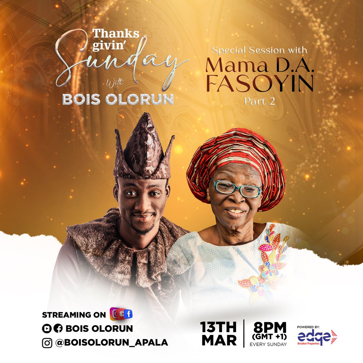 boisolorun's tweet photo. Last week,on THANKSGIVIN'SUNDAY with Bois Olorun, It was all shades of GLORY with an embodiment of GRACE called D.A.Fasoyin! @d.a.fasoyin
.
It promises to be even more glorious Tonight as we have the Special Honour to host her again, https://t.co/KWcSDglDvu