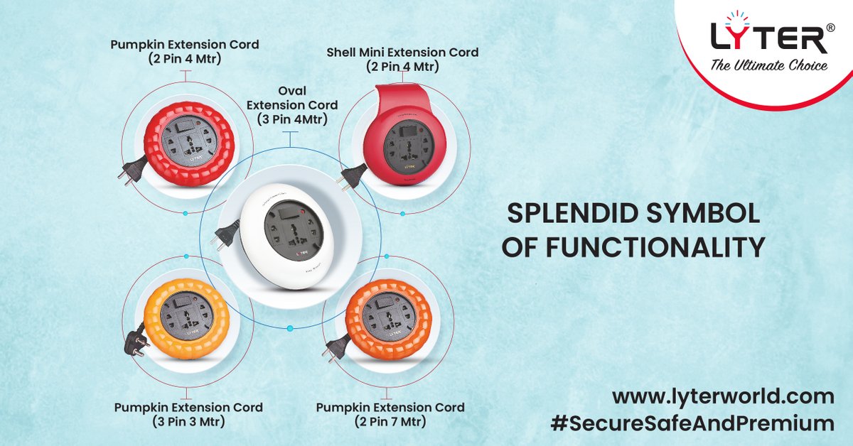 thelyterworld's tweet photo. #SecureSafeAndPremium - Lyter super efficient solutions help you access power outlet easily and keep your space well-equipped as per your electrical needs.
Choose #Lyter #ExtensionCord and amp up your style quotient.
π : https://t.co/htMK1sp55q
βοΈ : +91 9833623624 https://t.co/dLBletOYyA