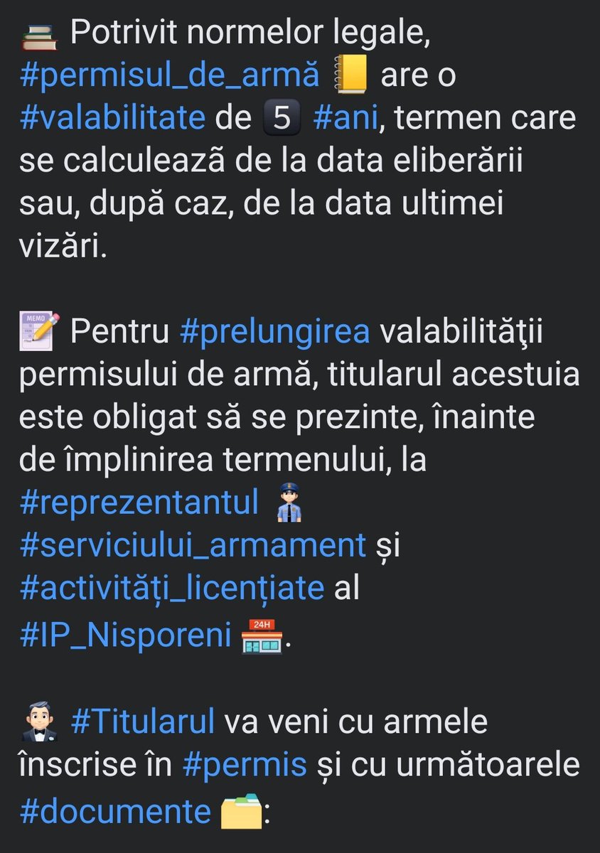 ip_nisporeni's tweet photo. ‼️ DEŢINĂTORILOR LEGALI DE ARME letale şi neletale supuse autorizării, cu privire la obligativitatea prelungirii valabilității permisului de armă, înainte de expirarea acestuia 👇 https://t.co/RVNyrT9SMY