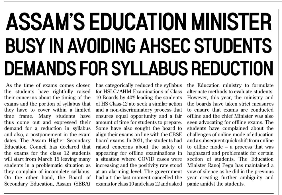 aboyobbhuyan's tweet photo. .@BIPRAJITROYCHO1 writes on the 59th Edition of @thetruthin’s weekly e-Newspaper #TheTruthToday: https://t.co/XMG4gL4RQ3

⚡️ @ranojpeguassam avoiding questions over months of AHSEC students’ demands. https://t.co/q5IrEVRMNs