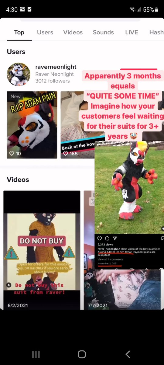RaverNeonIight's tweet photo. Update.
Raver has now torn apart the Adam Pain fursuit that he prioritised for himself ahead of customers because noone would give him 4k for it. Instead hes going to make the suit that got removed from phoenixnests queue.

No refunds paid. But ANOTHER 1,100 victim found. https://t.co/72jlyUcfx3