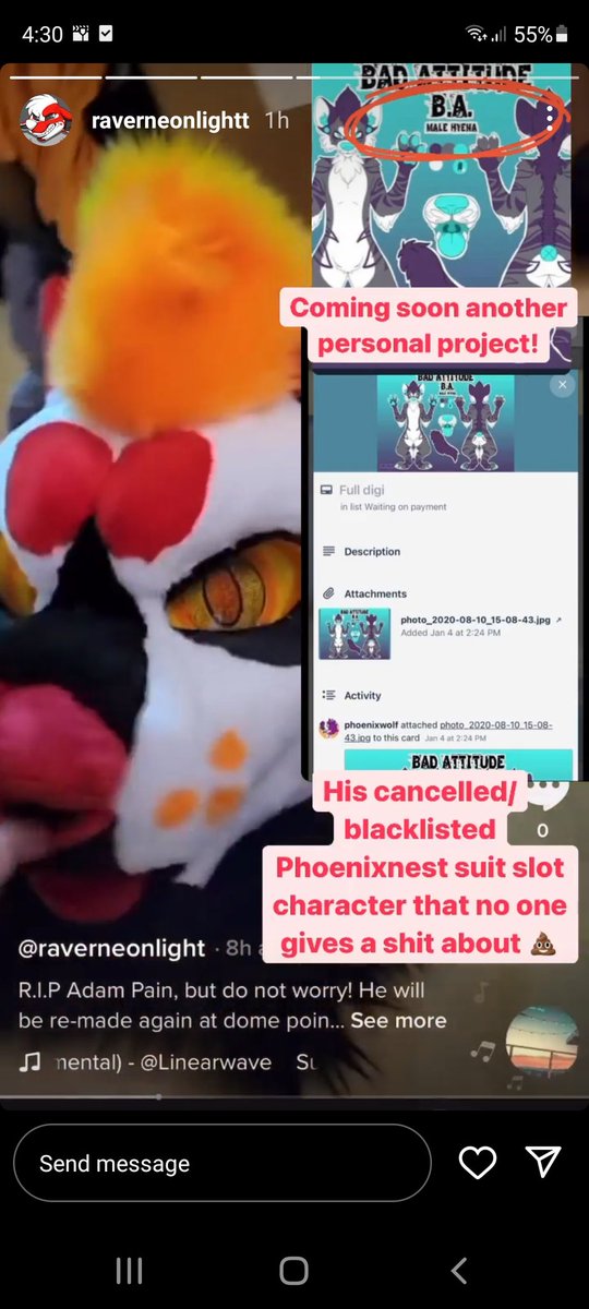 RaverNeonIight's tweet photo. Update.
Raver has now torn apart the Adam Pain fursuit that he prioritised for himself ahead of customers because noone would give him 4k for it. Instead hes going to make the suit that got removed from phoenixnests queue.

No refunds paid. But ANOTHER 1,100 victim found. https://t.co/72jlyUcfx3