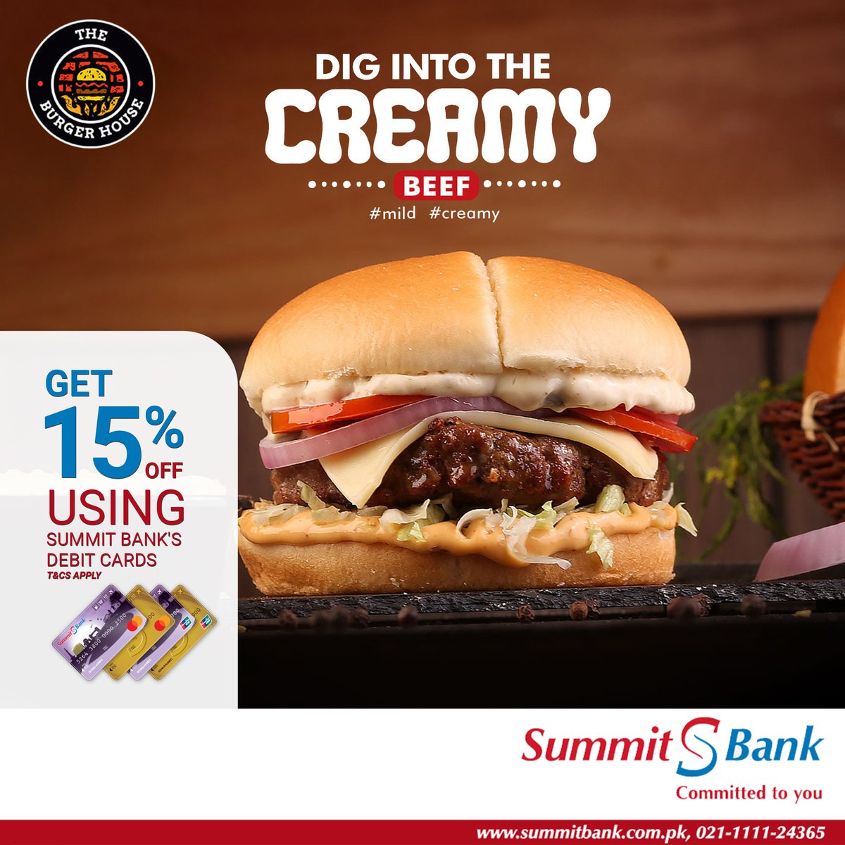 bankmakramahltd's tweet photo. Craving a delicious burger? Enjoy 10% off on the ultimate cheese and meat experience at The Burger House when using Summit Bank’s Debit Cards!
*T&C’s Apply
#SummitBank #DebitCard #Hyderabad #DiscountOffers #CocktailTimeCafe #Foodie #CommitedToYou https://t.co/80plzAQ8HE