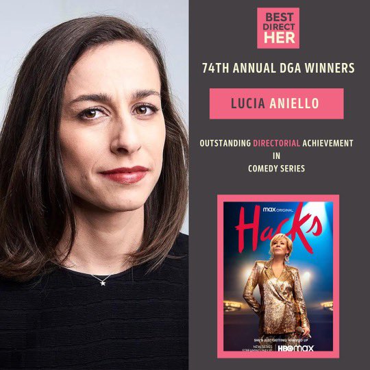 BestDirectHER's tweet photo. WINNER! #DGAAward for Outstanding Directorial Achievement, #ComedySeries:
#LuciaAniello, #Hacks, "There Is No Line" (@hbomax) Congrats from #BestDirectHER #DGAAwards πͺπ¬ https://t.co/hyttInlExE