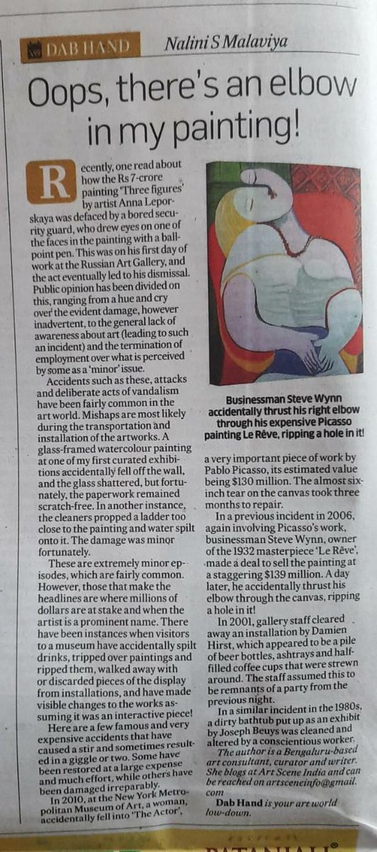 Artsceneindia's tweet photo. Oops, there's an elbow in my painting!Accidents such as these, attacks &amp; deliberate acts of vandalism have been fairly common in the #art world
https://t.co/IZu1fzSdIN

#painting #contemporaryart #artconsultant #artcollectors #artcurator #writers #artcolumn #picasso #damienhirst https://t.co/Hs17M7hGmU