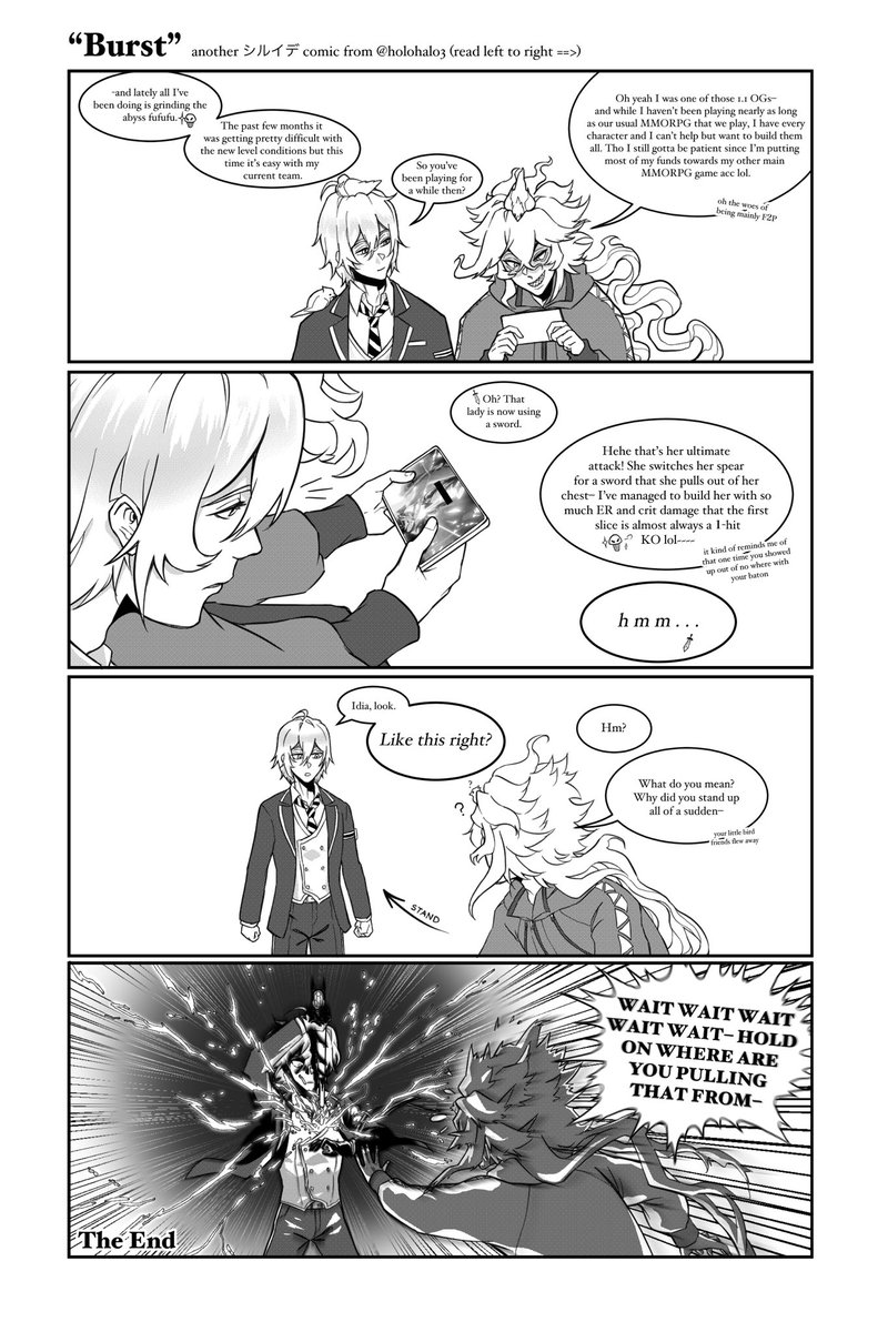 "Burst" another シルイデ comic 

(note: slight TWST and Genshin crossover lol) 