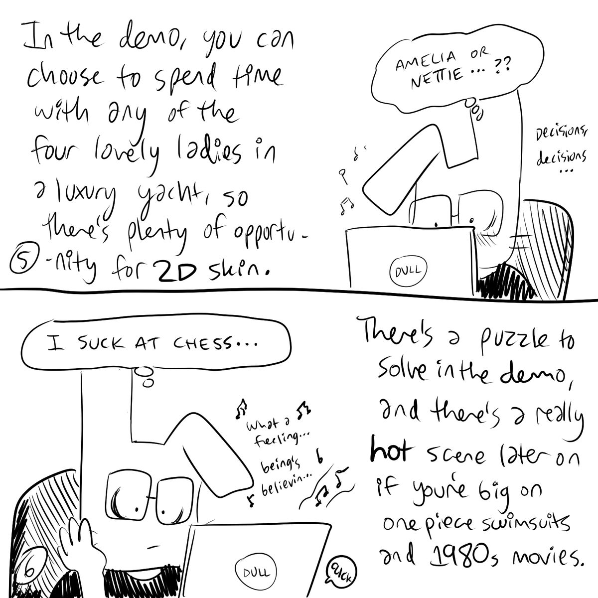 themistern's tweet photo. I played a demo of @MattSainsb's new game, "A Week On The Water" and here are my unfiltered thoughts on it. And check out the final panel for BIG NEWS.
#MyTimeWithDeeDee #AWeekOnTheWater #indiegame #indiegamedev https://t.co/cmkyTTrJjI