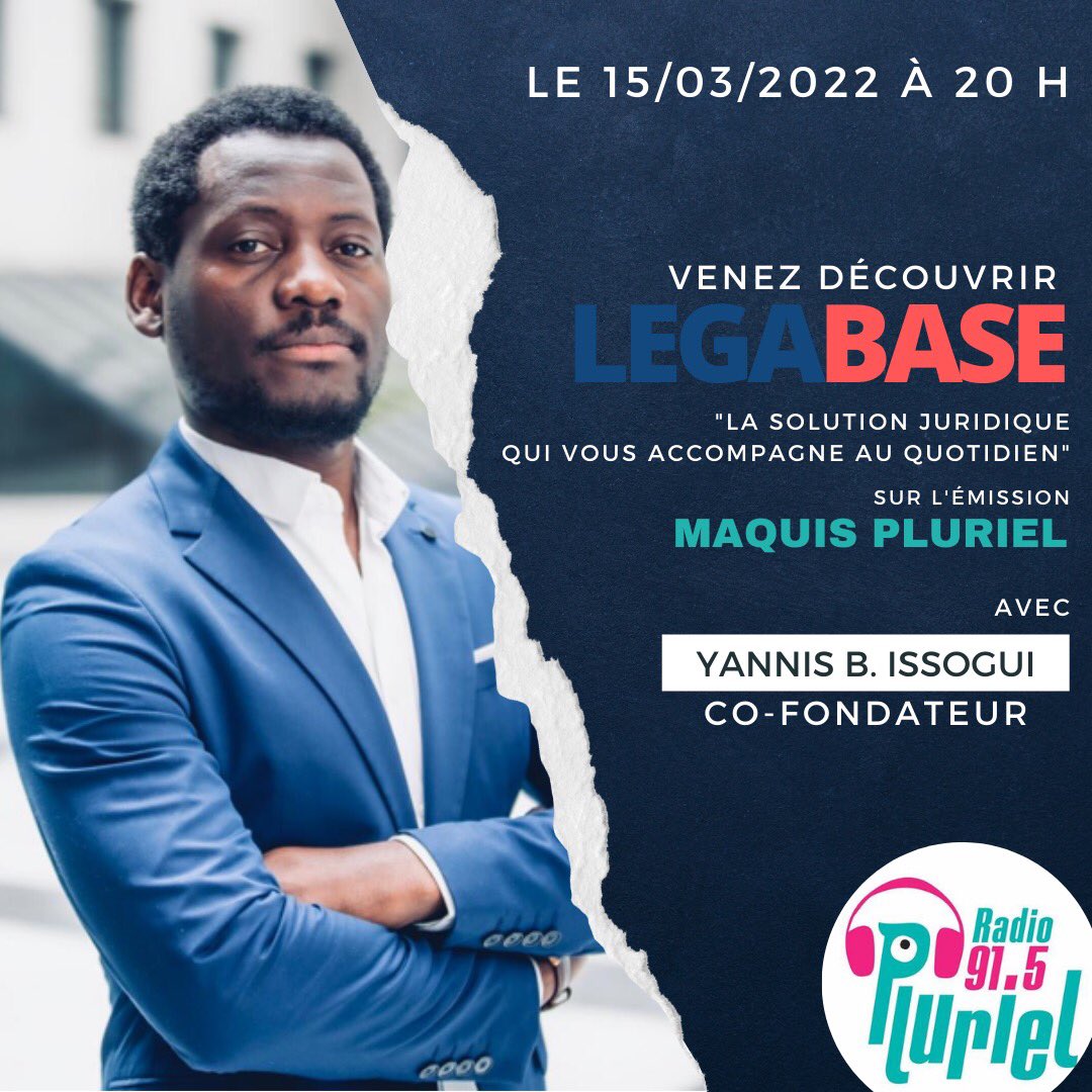 MaquisPluriel's tweet photo. Mardi 15 mars
Yannis B ISSOGUI
CEO de LEGABASE sera l'invité de #maquuspluriel 
@LegabaseF https://t.co/KvLXCngM17