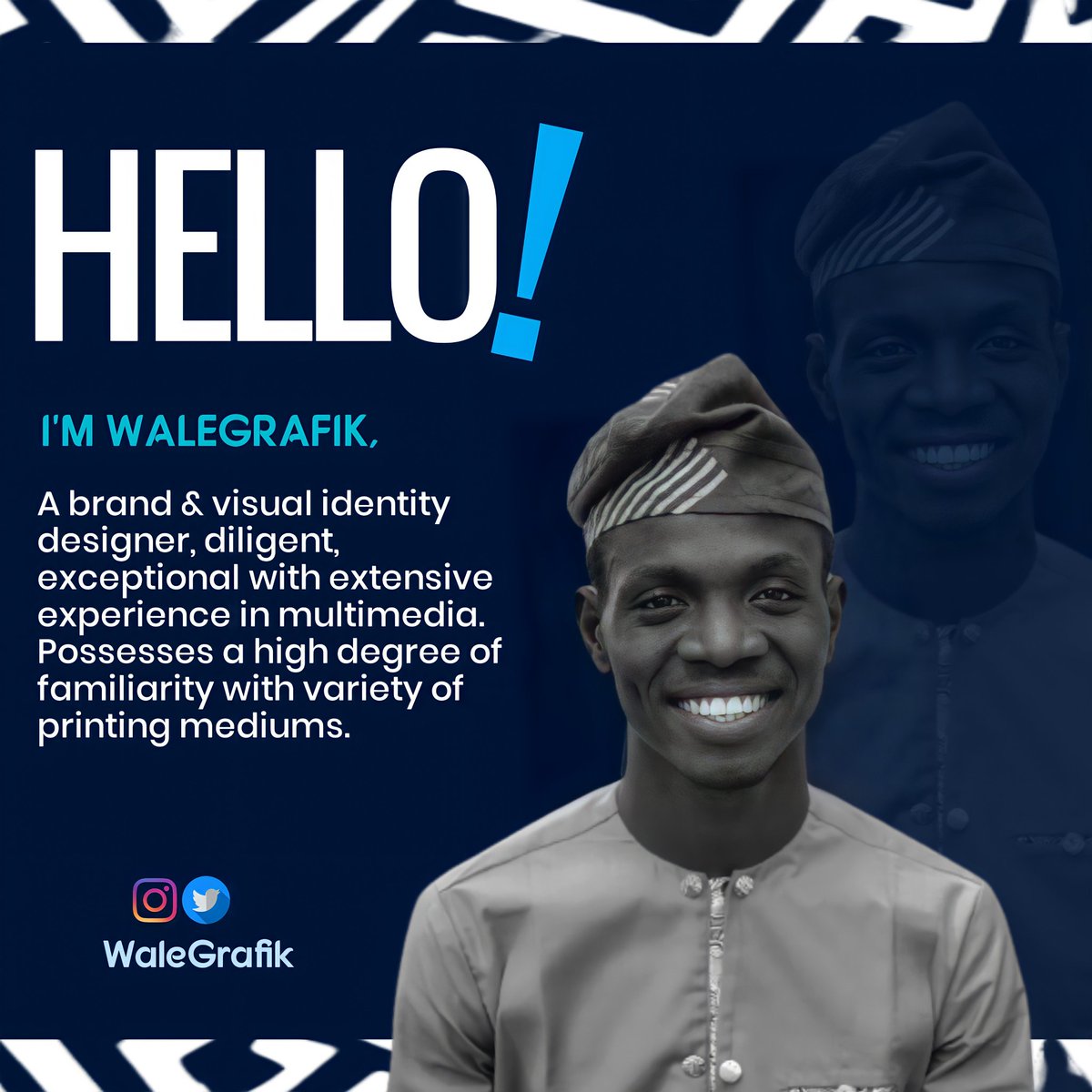 Walegrafik's tweet photo. Looking for a designer to make your brand standout in the competitive world, here is the veteran in graphic that will cut your clothes according to your size.
Send a dm📲
#brandidentity #branddesigner #graphicdesign #visualart #visualidentity #designfamily #Creative #Lagos #Ogun https://t.co/XONXZfri51