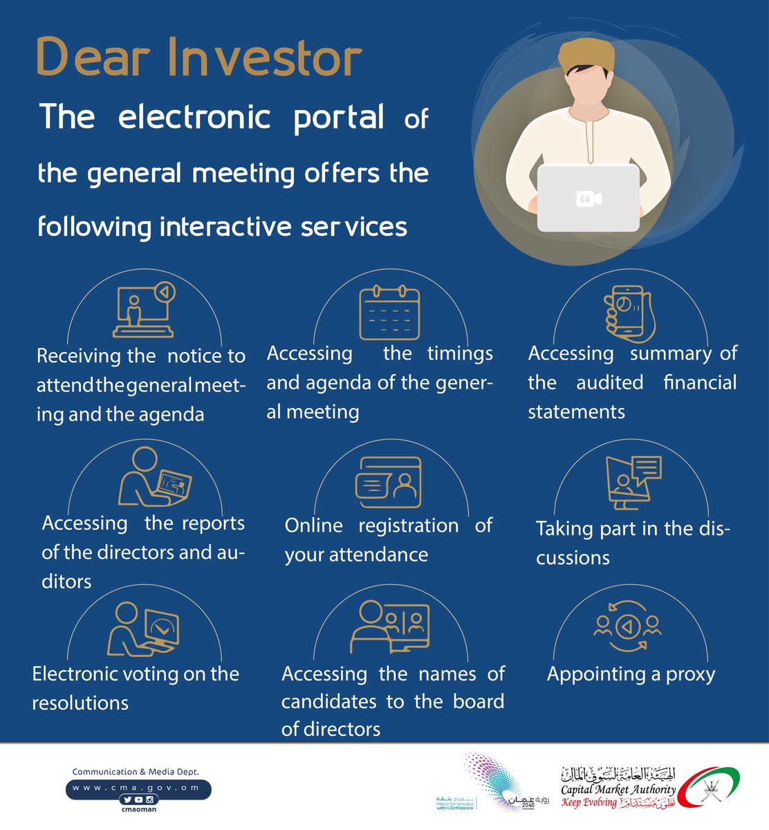 🔺 ما الخدمات التفاعلية التي توفرها المنصة الخاصة بانعقاد #الجمعيات_العامة ؟

🔺 What is the interactive services which offers by the electronic portal of the general meeting?