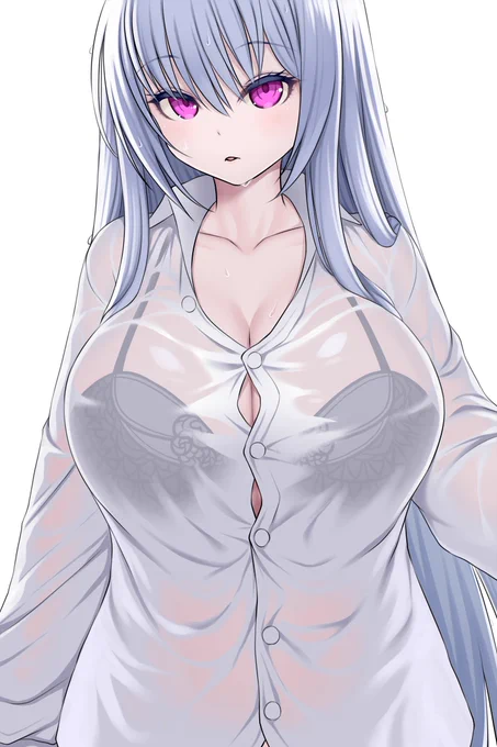 塗れ透けワイシャツ。twitter用に透けてないverとかも用意しようかと思ってたんだけど、その段階でも検索で出なくなってたので無しにした。 
