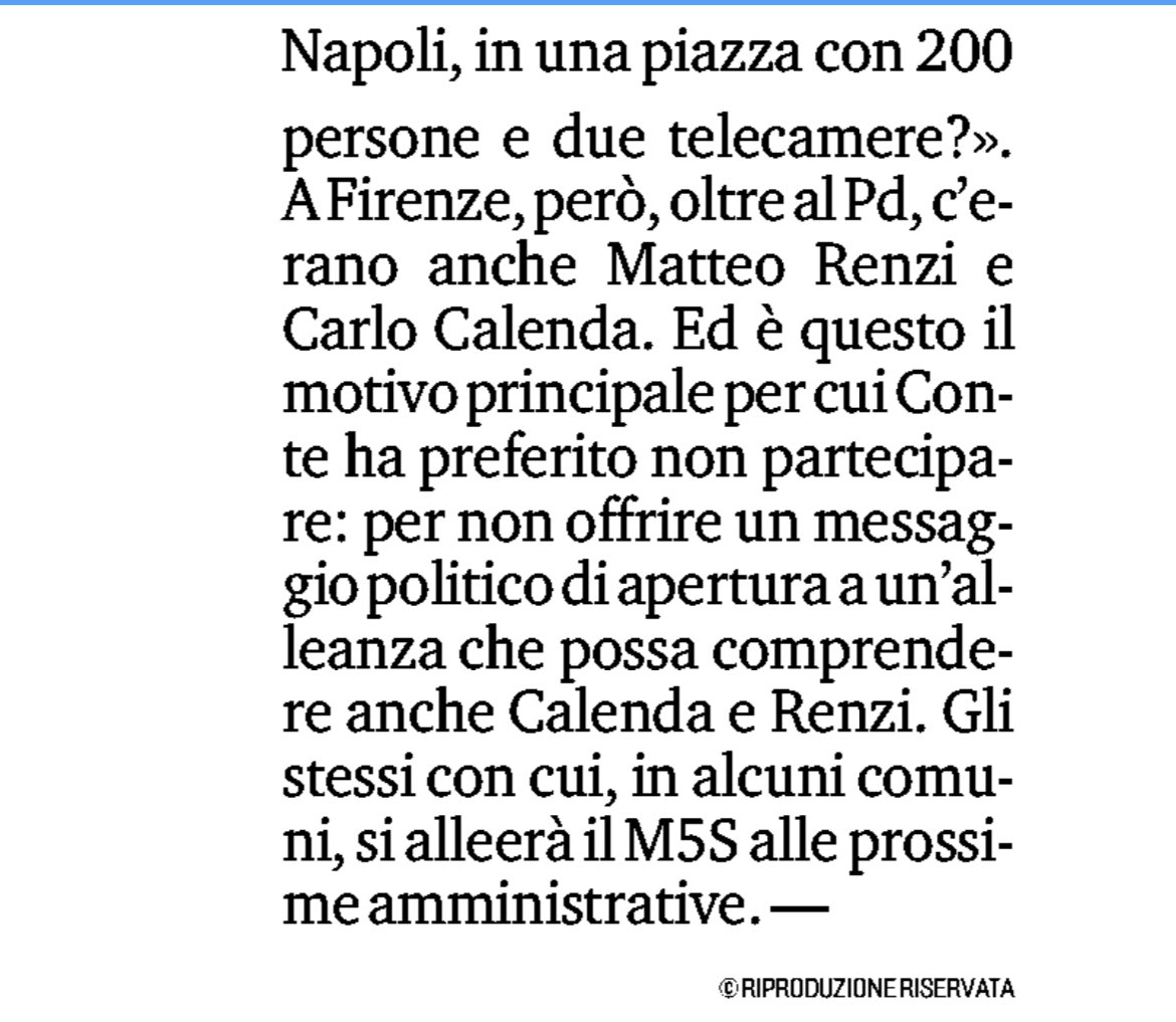 Conte non è venuto a Firenze per colpa nostra. Ha sbagliato. La completa differenza di vedute e di valori, è superata in tempo di guerra dalla partecipazione  a iniziative di solidarietà. E spiace dire che anche questo è un segnale di debolezza culturale.