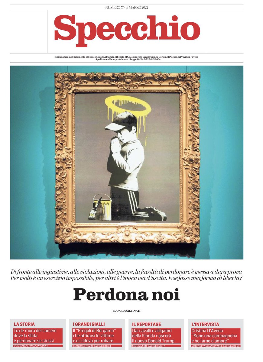 sforzalast's tweet photo. Oggi #Specchio @LaStampa si interroga su un tema massimamente religioso e massimamente laico: il perdono. Un racconto inedito di Edoardo #Albinati, la testimonianza di Don Marco #Pozza, cappellano al carcere di Padova #forgiveusourtrespassing https://t.co/wvAg9ci5xt