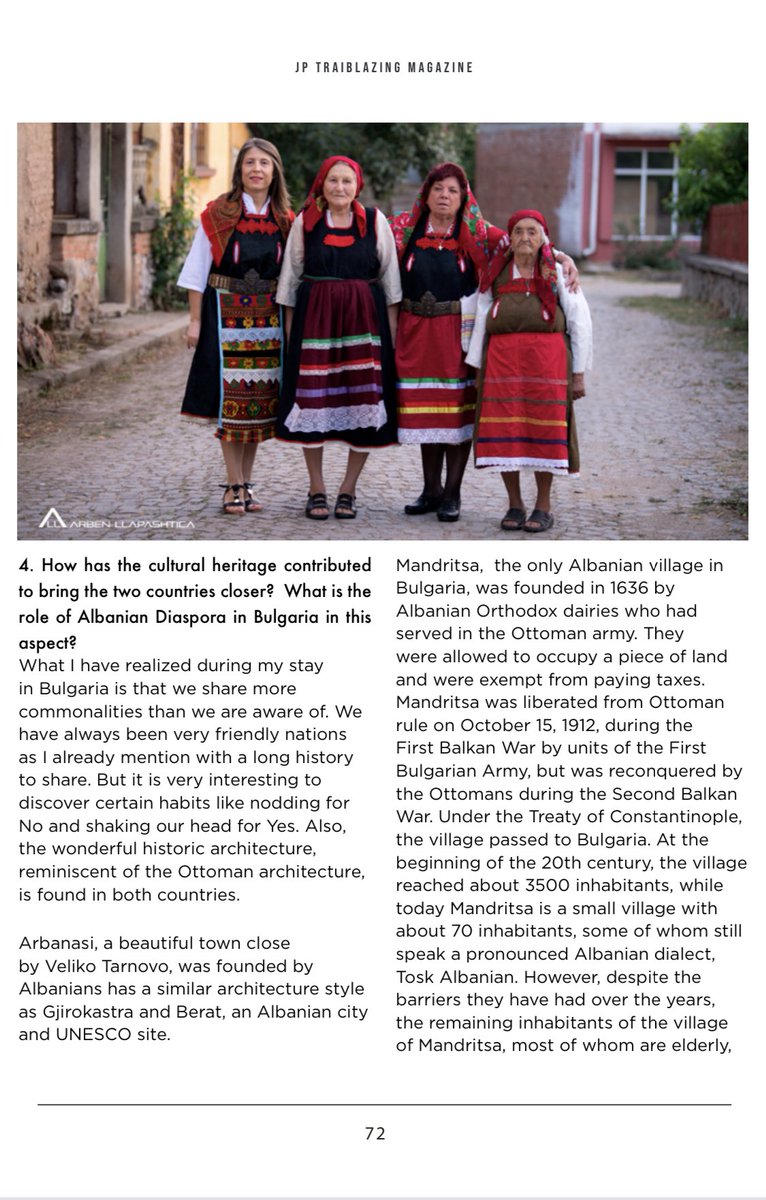 DonikaHoxha's tweet photo. I am glad to have been interviewed by @rudinahoxha1, for J.P. #Trailblaizing magazine, on the relations between 🇦🇱 &amp; 🇧🇬, our commonalities, our potential for cooperation and other. So, let me tell you more about #Mandritsa 👉🏻 https://t.co/9boUg4chdP https://t.co/IU5i4SdXP7