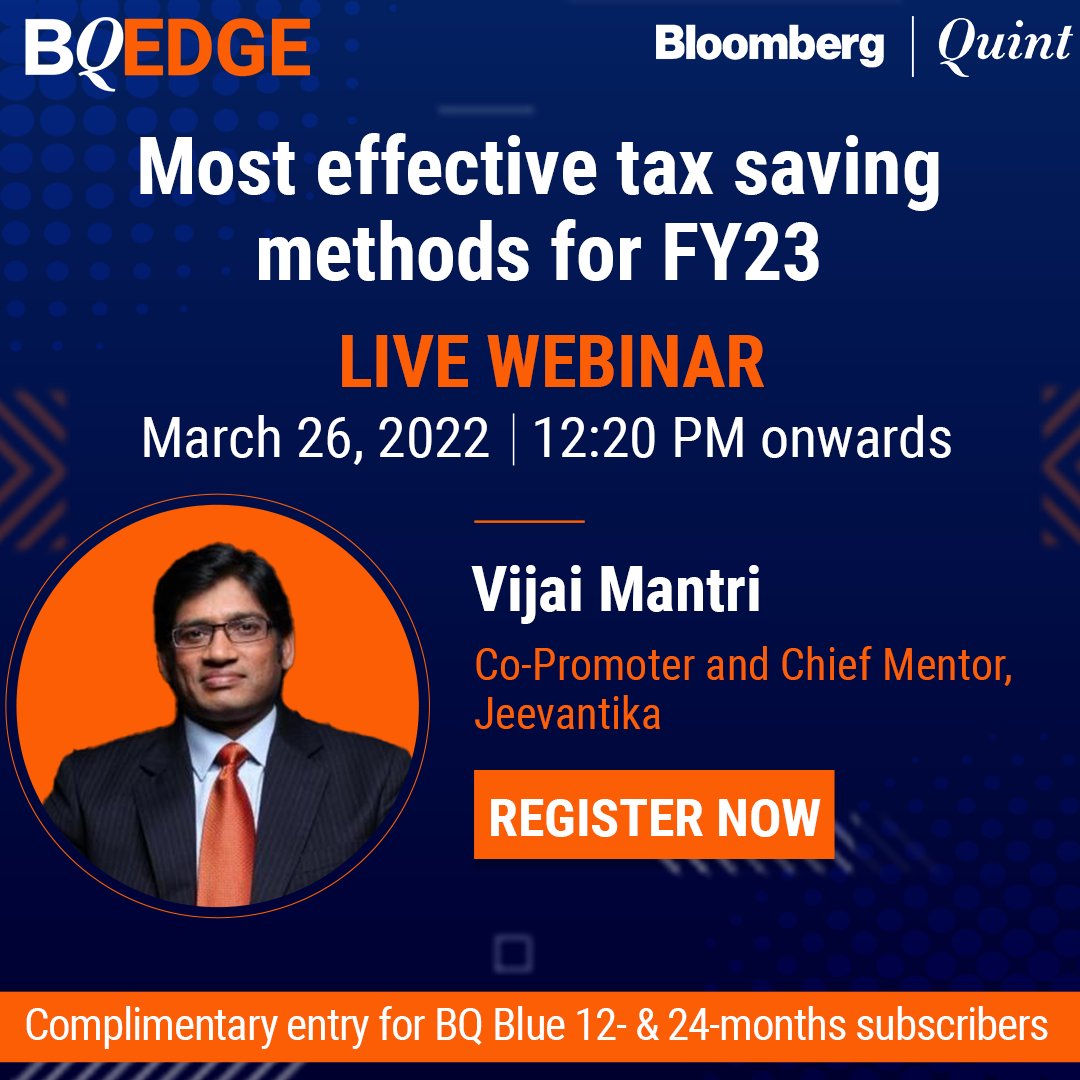 NDTVProfitAlpha's tweet photo. #BQEdge | Confused on how to save on taxes? @vijaimantrimf speaks about effective tax-saving methods for FY23.    
 
Complimentary access for #BQBlue subscribers with 12- &amp; 24-month plans: https://t.co/DAZtGWuPUv   
Not a subscriber? Register: https://t.co/TT1NJXPlz9 https://t.co/UZKJoFxQaZ