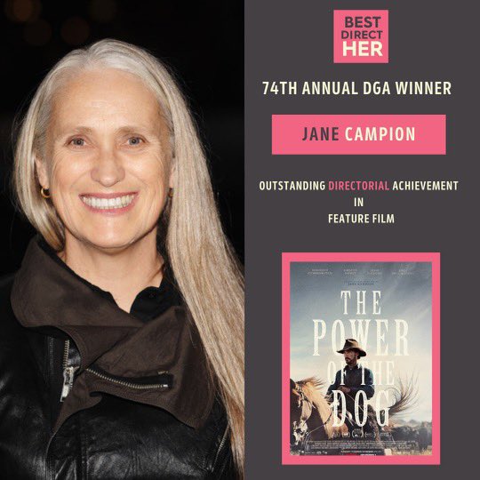 BestDirectHER's tweet photo. #WINNER! #DGAAward for Outstanding Directorial Achievement in Theatrical #FeatureFilm:
#JaneCampion, #ThePoweroftheDog (@netflix) Congrats from #BestDirectHER #dgaawards π©πΌβπ¦³πͺπ¬ https://t.co/NHJjonsmvl