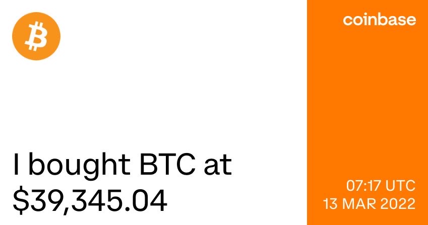 I just bought BTC on @Coinbase for $39,345.04 per BTC. Buy BTC for yourself here: coinbase.com/buy/btc?utm_ca…