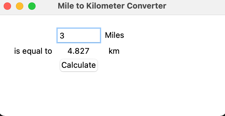 #Day27 of #100DaysOfCode in Python : Created a mile to Kilometer converter using Tkinter in Python 🧮