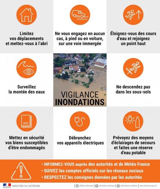 Le département de l'#Hérault est toujours en #vigilanceOrange #meteo 🟠pluie-inondations 🟠crues (l'Orb) 🟡vent violent 🟡 vagues-submersion 🟡 Orages cet après-midi Restez vigilants & informés. Respectez les consignes de #sécurité⤵️⤵️