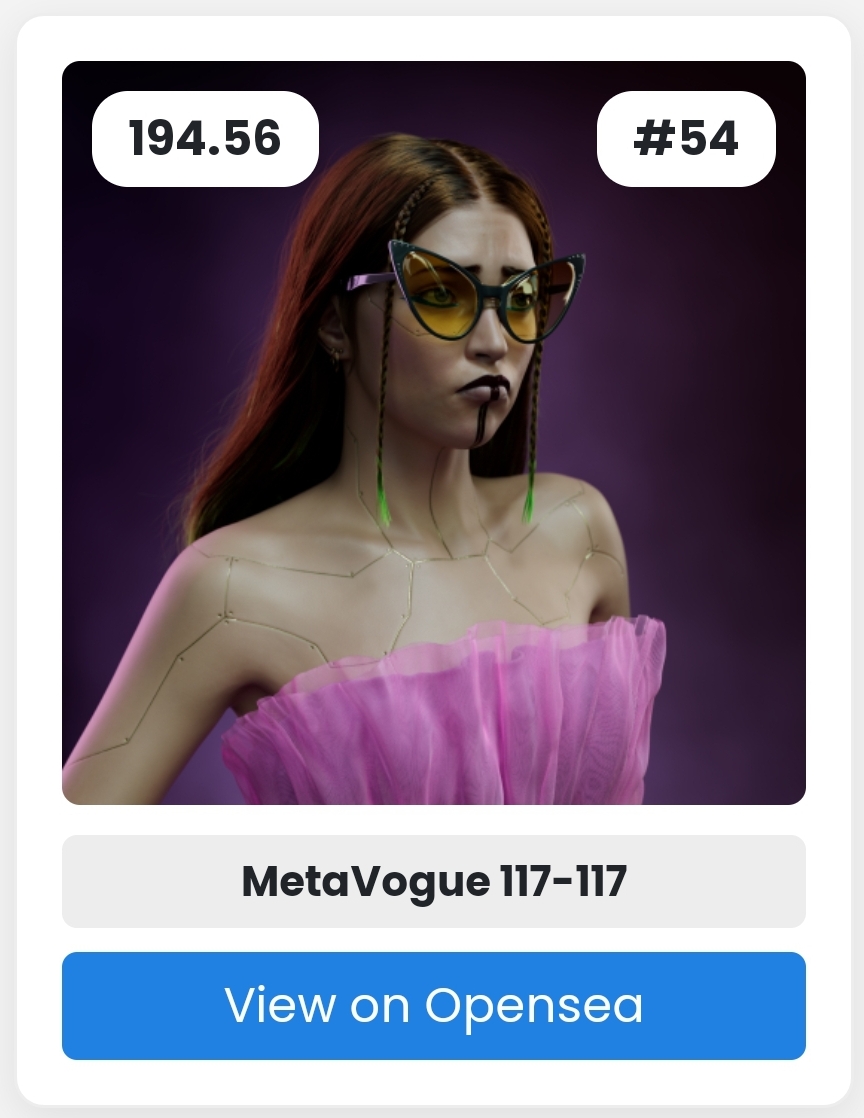 Ell595's tweet photo. @MetavogueNFT Managed to grab #54 just above floor price! https://t.co/u0Le4nIm72