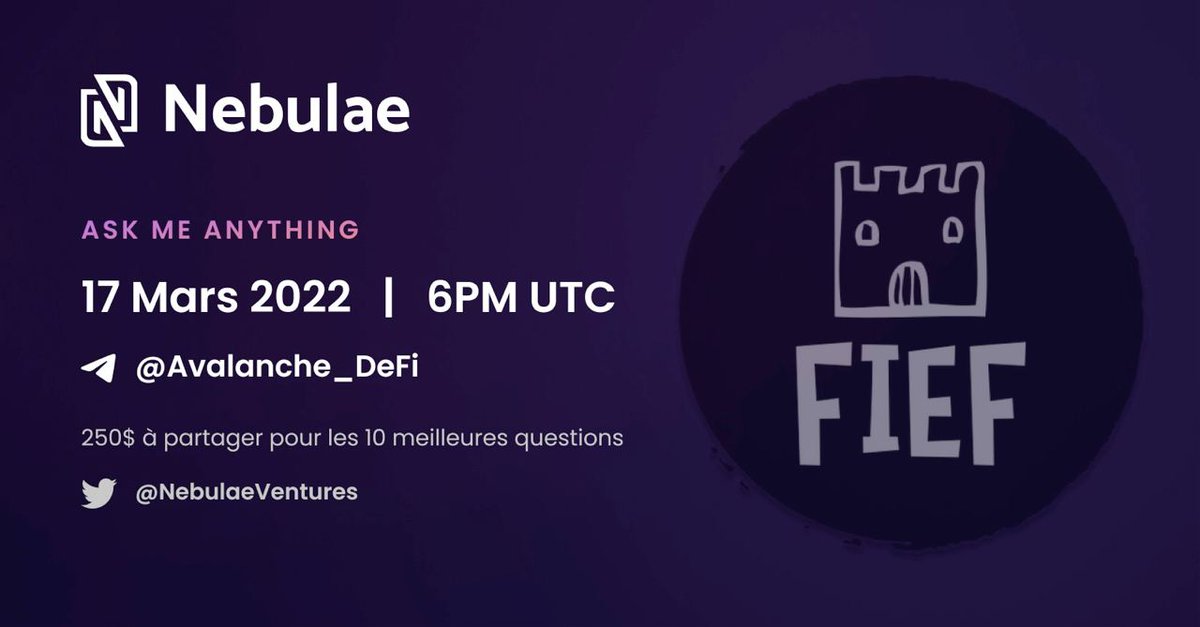 NebulaeVentures's tweet photo. 📌 #AMA avec l'équipe de @FiefGuild
le Jeudi 17/03 - 18h sur https://t.co/2w5v1YMF2N
🔬 Infos sur #FiefGuild : https://t.co/HKNZy29F7d
🥇 Tokens à gagner pour les 10 meilleurs questions - 25$ en $FIEF* (En com. sous ce tweet)
L'AMA sera en 🇺🇸 - Traduit par la suite en 🇫🇷 https://t.co/T4ACHtSMUb