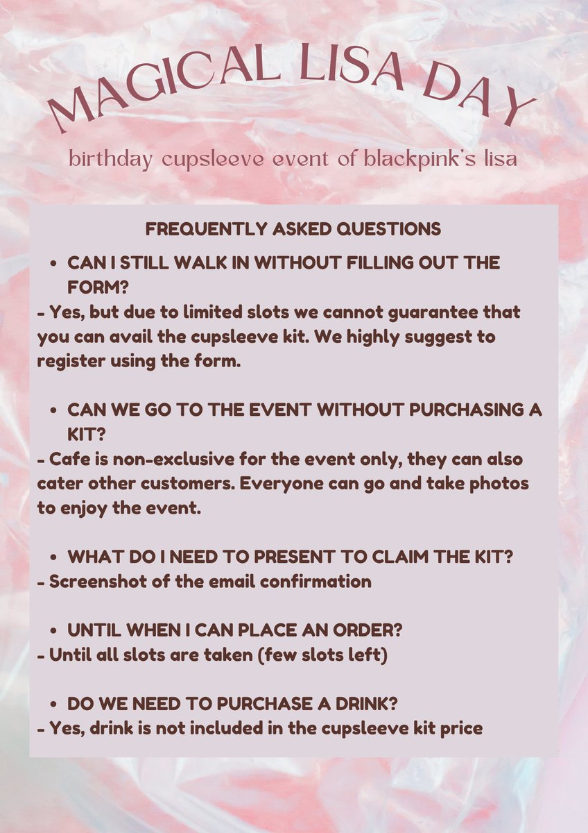 cupsleevebycrj's tweet photo. 2 weeks to go before Lisa's Birthday. Come celebrate with us! Only few slots left, make sure to register. Here are some FAQs for the event! See you there 🥰🦋 https://t.co/yHCXEZr2gq