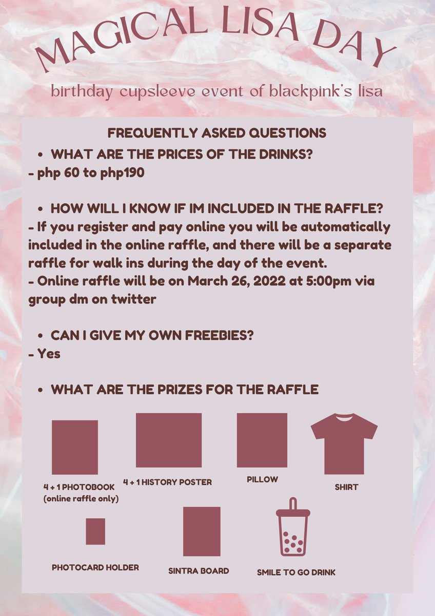 cupsleevebycrj's tweet photo. 2 weeks to go before Lisa's Birthday. Come celebrate with us! Only few slots left, make sure to register. Here are some FAQs for the event! See you there 🥰🦋 https://t.co/yHCXEZr2gq